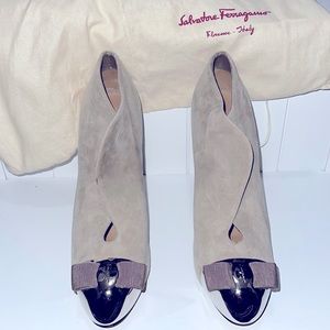 Salvatore Ferragamo Gray Suede Platform Ankle Bootie